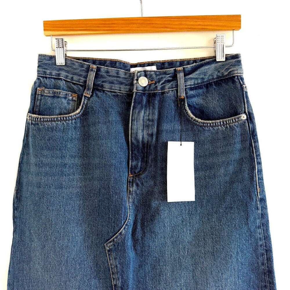 New Zara Long Blue Denim Maxi Skirt Front Slit Skirt Size Small - Picture 4 of 9